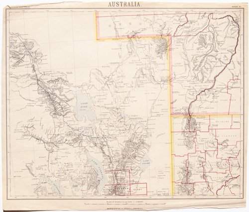 antique map of New South Wales South Australia Queensland region 1884-1887